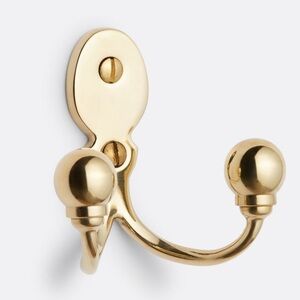 Rejuvenation Beaux Double Hook Unlacquered Brass 3”